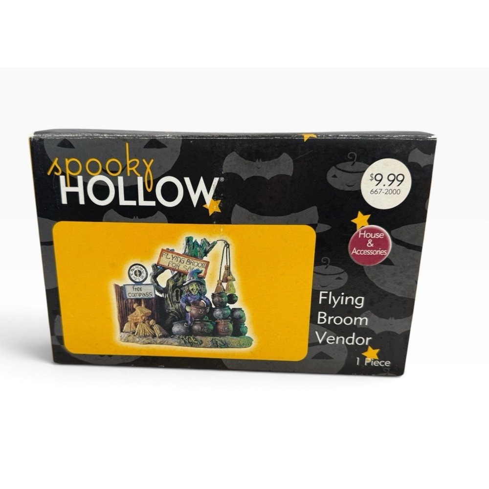 Spooky Hollow Flying Broom Vendor 2003 Halloween Haunted Village Jo-Ann Fabrics